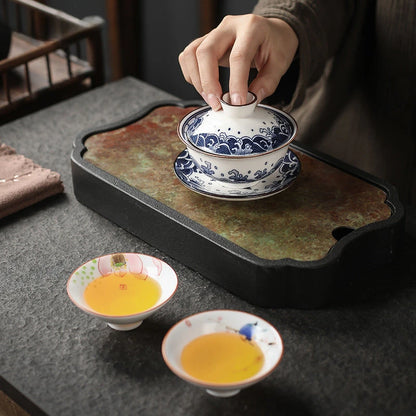 130ml Retro Blue and White Porcelain Gaiwan Chinese Ceramic Tea Bowl Home Tea Infuser Handmade Underglaze Color Tea Set Teacup