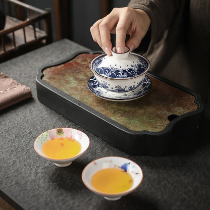 130ml Retro Blue and White Porcelain Gaiwan Chinese Ceramic Tea Bowl Home Tea Infuser Handmade Underglaze Color Tea Set Teacup