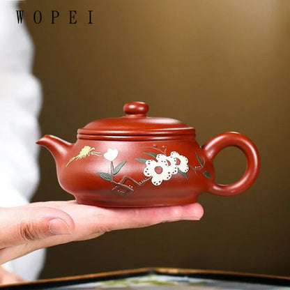 130ml Tradition Yixing Purple Clay Teapot Hand Painted Plum Bossom Filter Tea Pot Raw Ore Dahongpao Tea Maker Home Drinkware