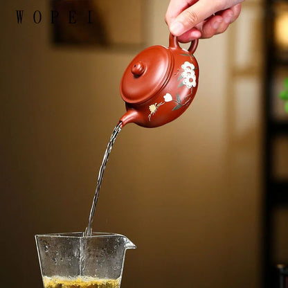 130ml Tradition Yixing Purple Clay Teapot Hand Painted Plum Bossom Filter Tea Pot Raw Ore Dahongpao Tea Maker Home Drinkware