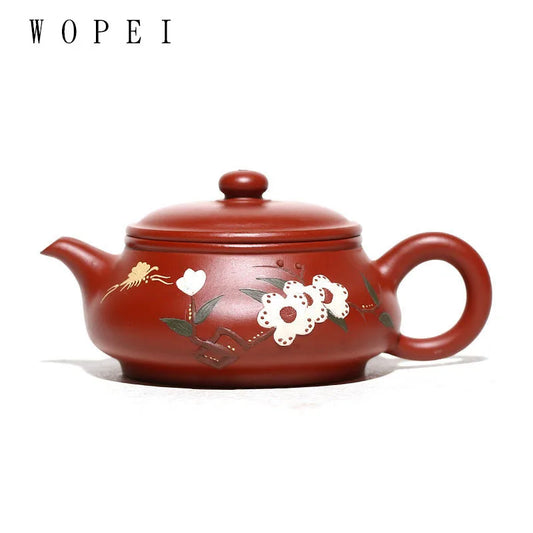 130ml Tradition Yixing Purple Clay Teapot Hand Painted Plum Bossom Filter Tea Pot Raw Ore Dahongpao Tea Maker Home Drinkware