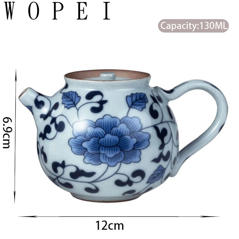 130ml Vintage Blue and White Porcelain Teapots Handmade Small Capacity Ceramic Tea Pot Travel Portable Kettle Chinese Tea Set