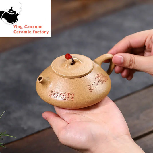 130ml Yixing High-end Purple Clay Teapots Handmade Stone Scoop Tea Pot Raw Ore Section Mud Beauty Kettle Chinese Zisha Tea Set