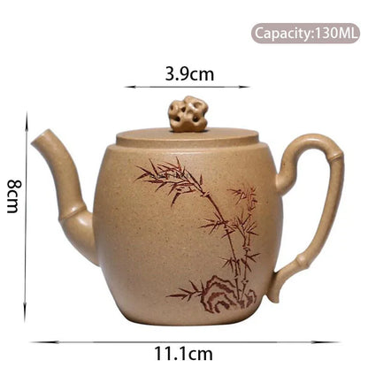 130ml Yixing Purple Clay Teapots Famous Handmade Bamboo Leaf Tea Pot Raw Ore Section Mud Kettle Chinese High-end Zisha Tea Set