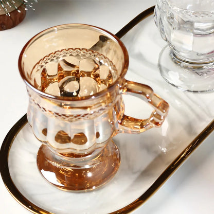 135ML Luxury Embossment Design Glass Coffee Cup European Retro Style Thickened Teacup Household Breakfast Milk Mug Mini Teacup
