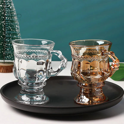 135ML Luxury Embossment Design Glass Coffee Cup European Retro Style Thickened Teacup Household Breakfast Milk Mug Mini Teacup