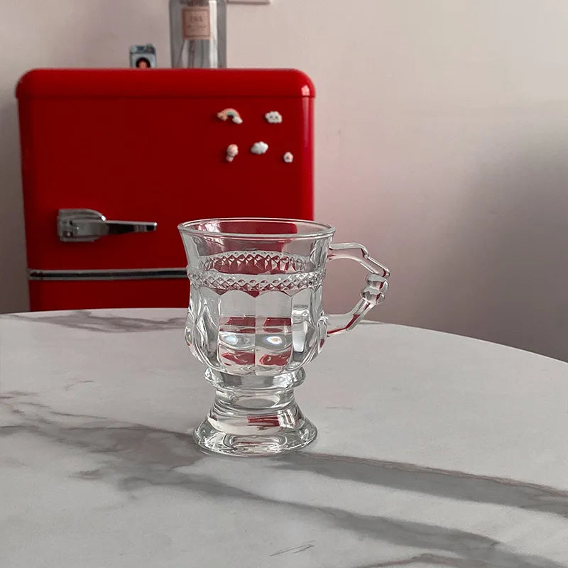 135ML Luxury Embossment Design Glass Coffee Cup European Retro Style Thickened Teacup Household Breakfast Milk Mug Mini Teacup