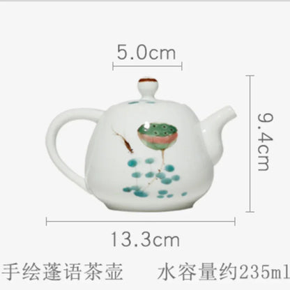 135ml Hand-painted Fish Play with Lotus Teapot Handmade Powder Celadon Pot Tea Making Kettle with Filter Teaware Ceremony Craft