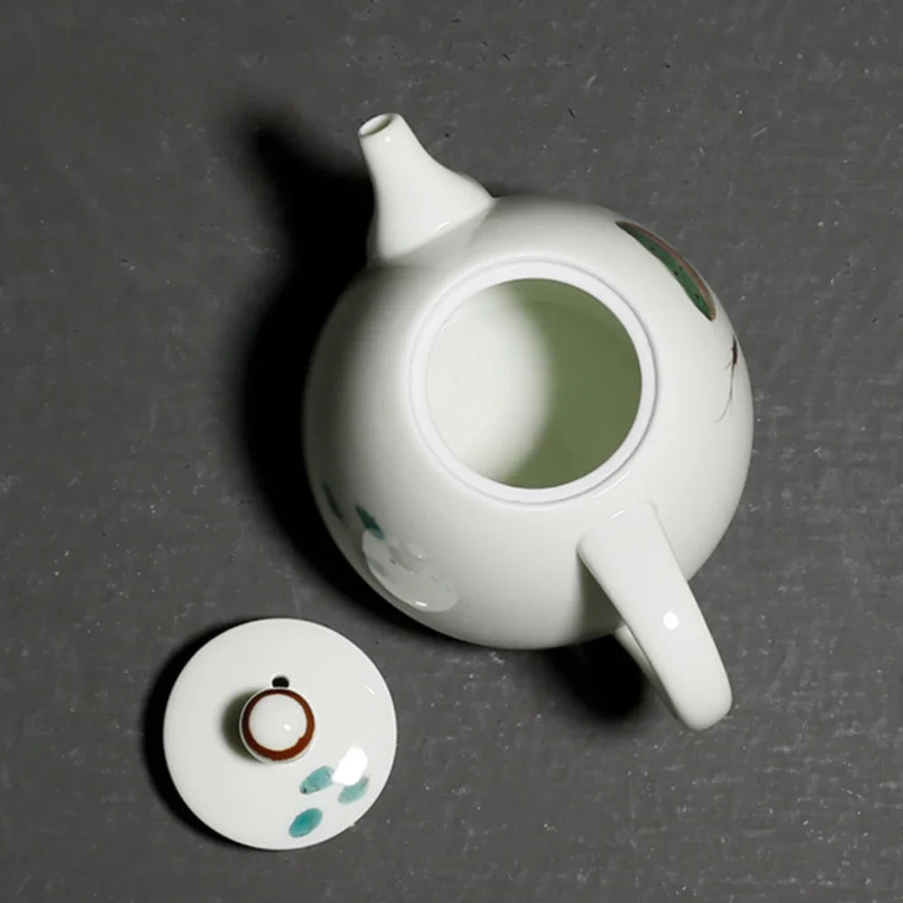 135ml Hand-painted Fish Play with Lotus Teapot Handmade Powder Celadon Pot Tea Making Kettle with Filter Teaware Ceremony Craft