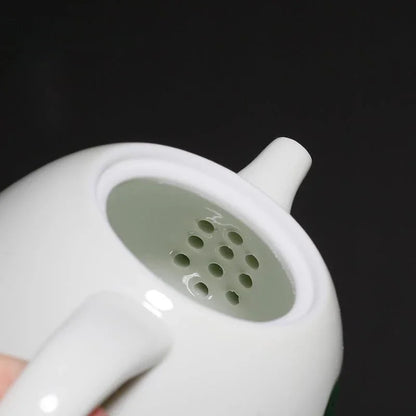 135ml Hand-painted Fish Play with Lotus Teapot Handmade Powder Celadon Pot Tea Making Kettle with Filter Teaware Ceremony Craft