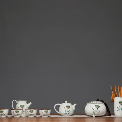 135ml Hand-painted Fish Play with Lotus Teapot Handmade Powder Celadon Pot Tea Making Kettle with Filter Teaware Ceremony Craft