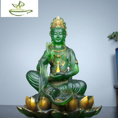 Collect China old coloured glaze gilt Hand made pure bottle lotus Guanyin statue