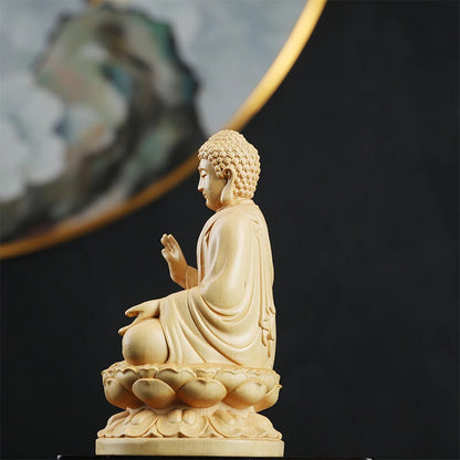 13cm Boxwood Wood Statue Zen Boxwood Figure Statue Real Wood Office Decoration Wood Sculpture Buddha Collection