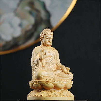 13cm Boxwood Wood Statue Zen Boxwood Figure Statue Real Wood Office Decoration Wood Sculpture Buddha Collection