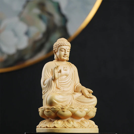 13cm Boxwood Wood Statue Zen Boxwood Figure Statue Real Wood Office Decoration Wood Sculpture Buddha Collection
