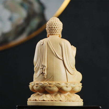 13cm Boxwood Wood Statue Zen Boxwood Figure Statue Real Wood Office Decoration Wood Sculpture Buddha Collection