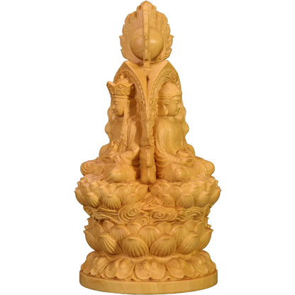 13cm Three Gods Wood Buddha Statue Saints Worship Boxwood Sculpture Guanyin Shakyamuni Home Decor