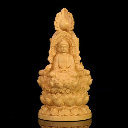 13cm Three Gods Wood Buddha Statue Saints Worship Boxwood Sculpture Guanyin Shakyamuni Home Decor