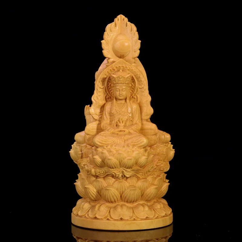 13cm Three Gods Wood Buddha Statue Saints Worship Boxwood Sculpture Guanyin Shakyamuni Home Decor