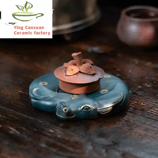Chinese Yixing Boutique Purple Clay Tea Pet Cattle Statue Ornaments Handmade Sculpture Lucky Tea Figurine Art Tea Set Decoration