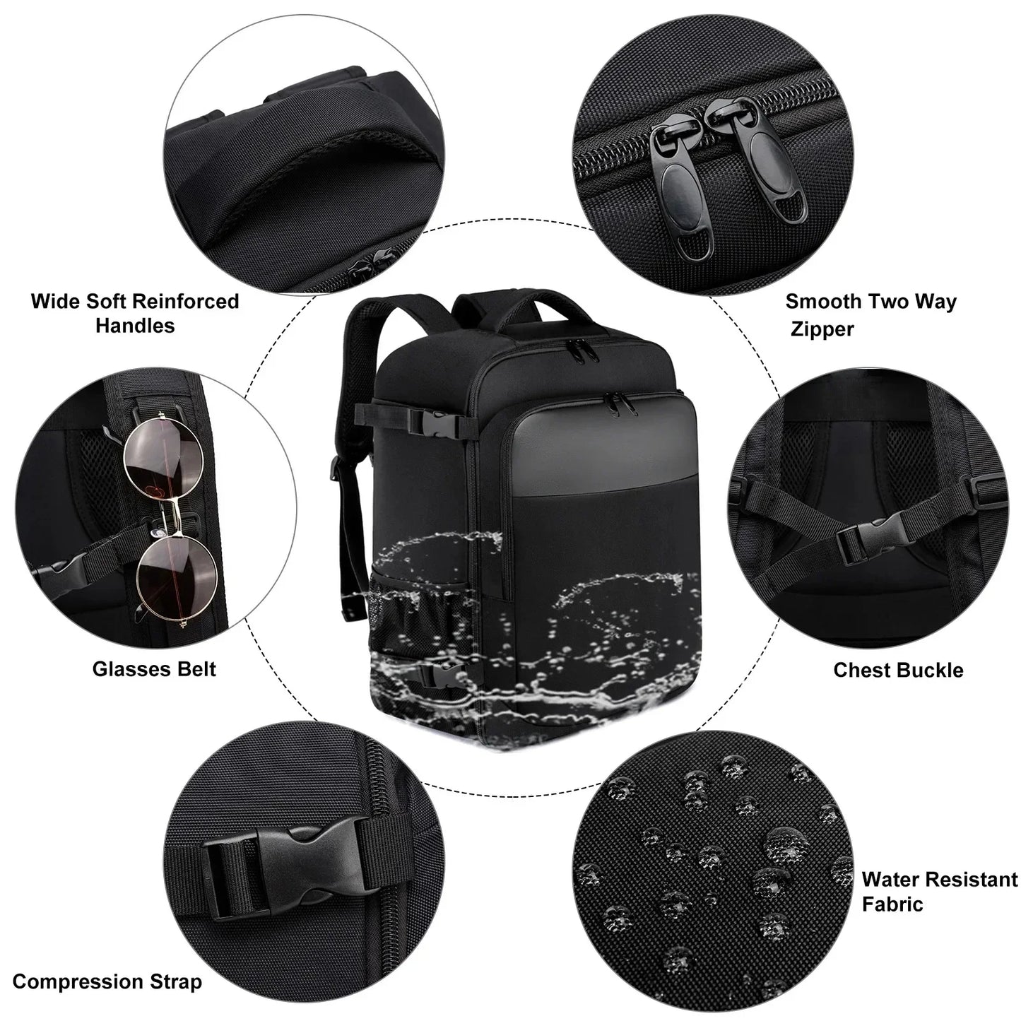 14/15.6 Inch Laptop Men's Multifunctional Simple Business Backpack Airline Approved Carry-On Cabin Carry-on Bag Black