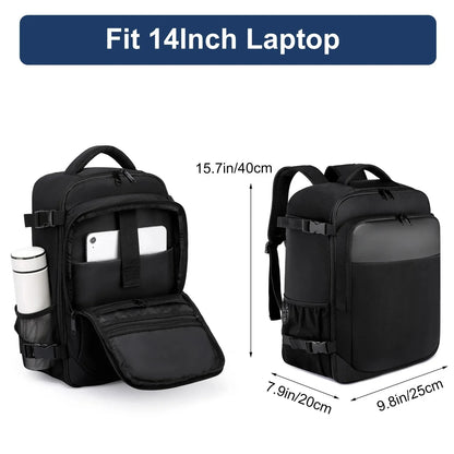 14/15.6 Inch Laptop Men's Multifunctional Simple Business Backpack Airline Approved Carry-On Cabin Carry-on Bag Black