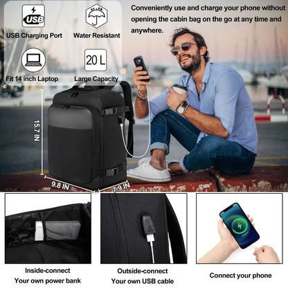 14/15.6 Inch Laptop Men's Multifunctional Simple Business Backpack Airline Approved Carry-On Cabin Carry-on Bag Black
