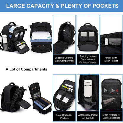 14/15.6 Inch Laptop Men's Multifunctional Simple Business Backpack Airline Approved Carry-On Cabin Carry-on Bag Black