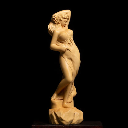 14/21 CM Boxwood Beauty Statue Boutique Solid Wood Living Room Decoration Sculpture Crafts Car Sexy Beauty Home Decore