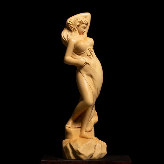 14/21 CM Boxwood Beauty Statue Boutique Solid Wood Living Room Decoration Sculpture Crafts Car Sexy Beauty Home Decore