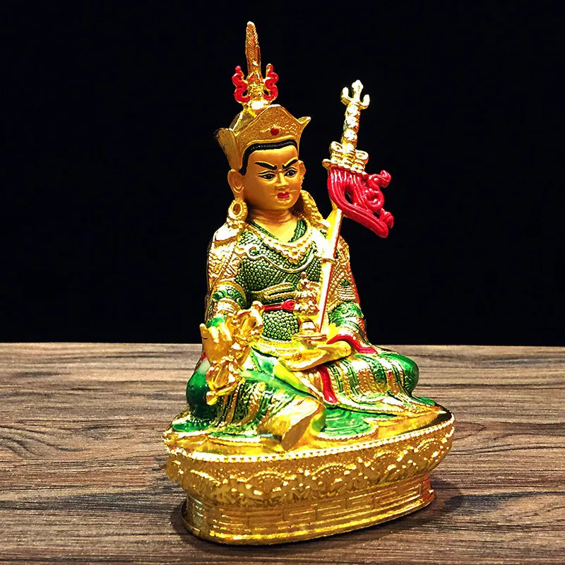 14.8cm Gilding Craft Alloy Metal Buddhist Padmasambhava Lotus Tibetan Talisman Efficacious Home Putting Decorations