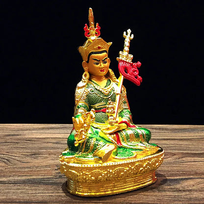 14.8cm Gilding Craft Alloy Metal Buddhist Padmasambhava Lotus Tibetan Talisman Efficacious Home Putting Decorations