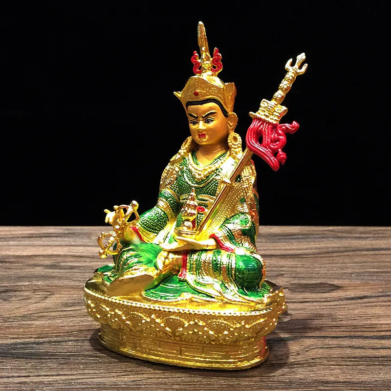 14.8cm Gilding Craft Alloy Metal Buddhist Padmasambhava Lotus Tibetan Talisman Efficacious Home Putting Decorations