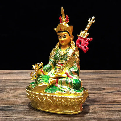 14.8cm Gilding Craft Alloy Metal Buddhist Padmasambhava Lotus Tibetan Talisman Efficacious Home Putting Decorations