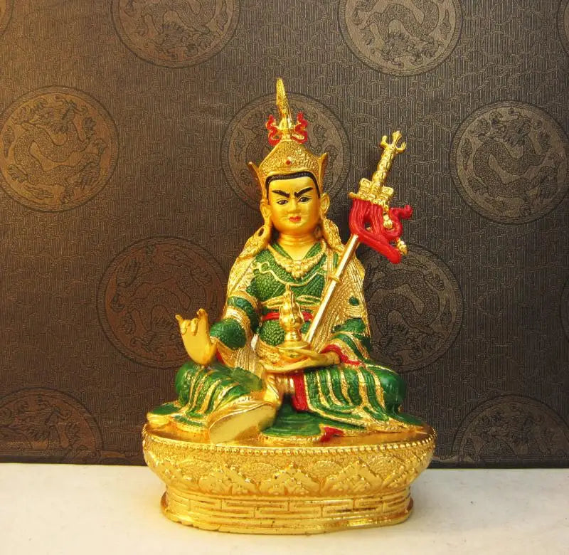 14.8cm Gilding Craft Alloy Metal Buddhist Padmasambhava Lotus Tibetan Talisman Efficacious Home Putting Decorations