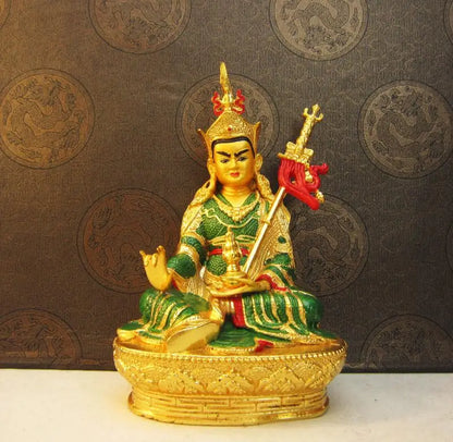 14.8cm Gilding Craft Alloy Metal Buddhist Padmasambhava Lotus Tibetan Talisman Efficacious Home Putting Decorations