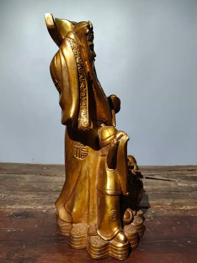 14"Tibet Temple Collection Old Bronze Cinnabar Gilding God of Wealth In charge wealth Boy Boy  Virgin girl Amass wealth Ornament