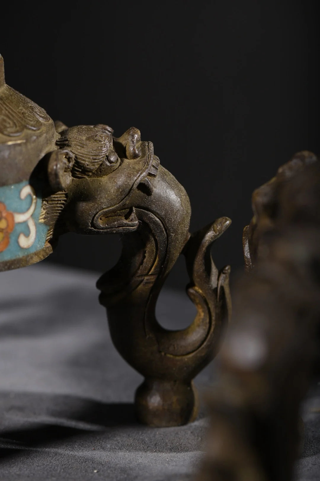 14"Tibet Temple Collection Old Bronze Cloisonne Enamel Brave Troops Three legged Lotus Leaves Candlestick A Pair Worship Hall