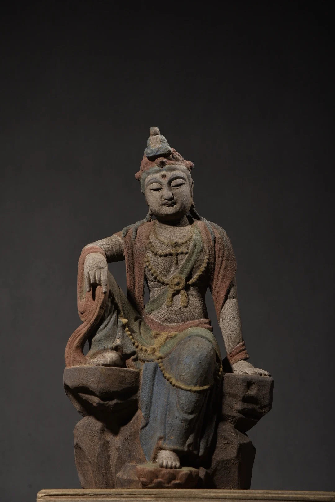 14"Tibet Temple Collection Old wood Carving Painted Guanyin Meditation Buddha Sitting Buddha Worship Hall Town house Exorcism