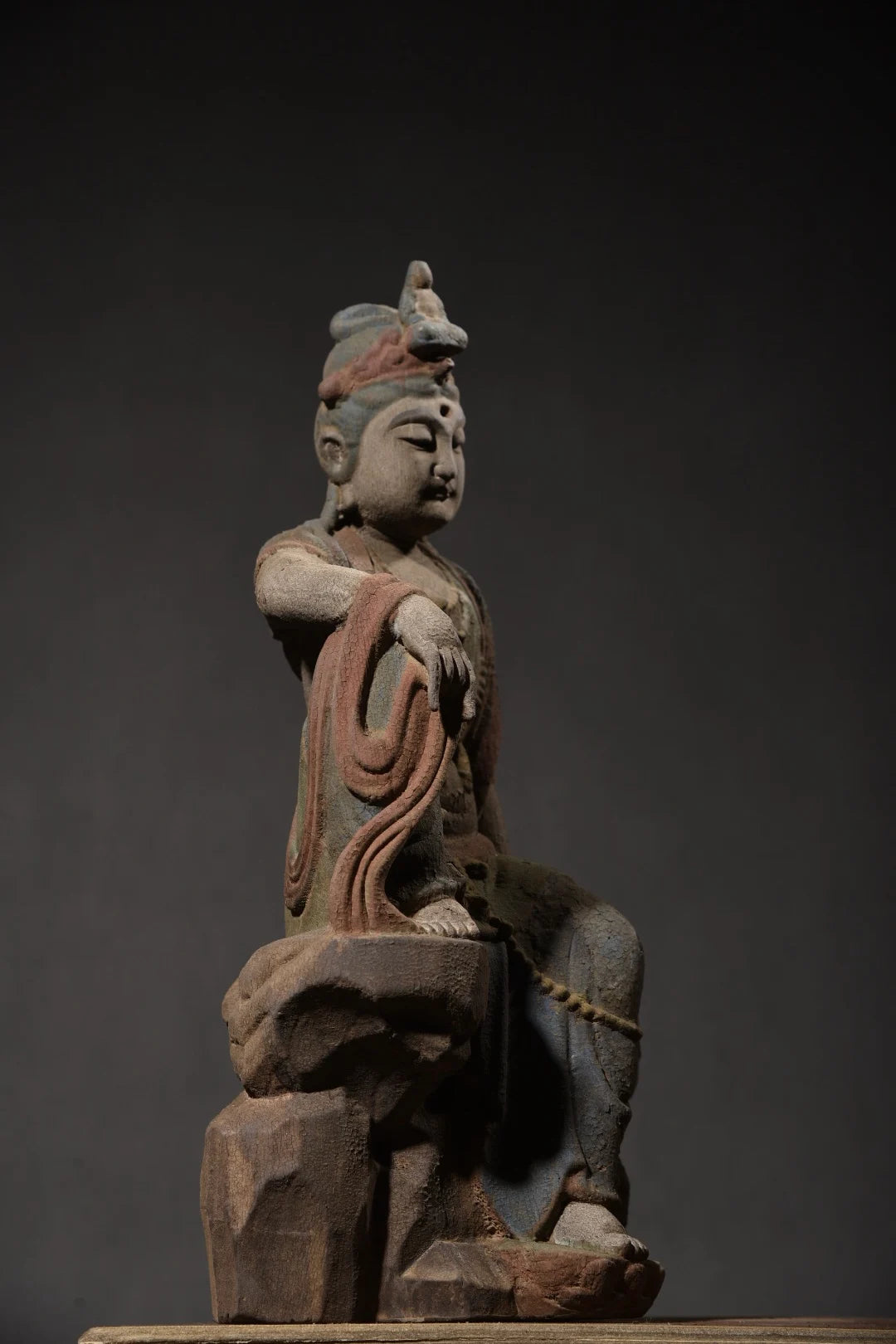 14"Tibet Temple Collection Old wood Carving Painted Guanyin Meditation Buddha Sitting Buddha Worship Hall Town house Exorcism