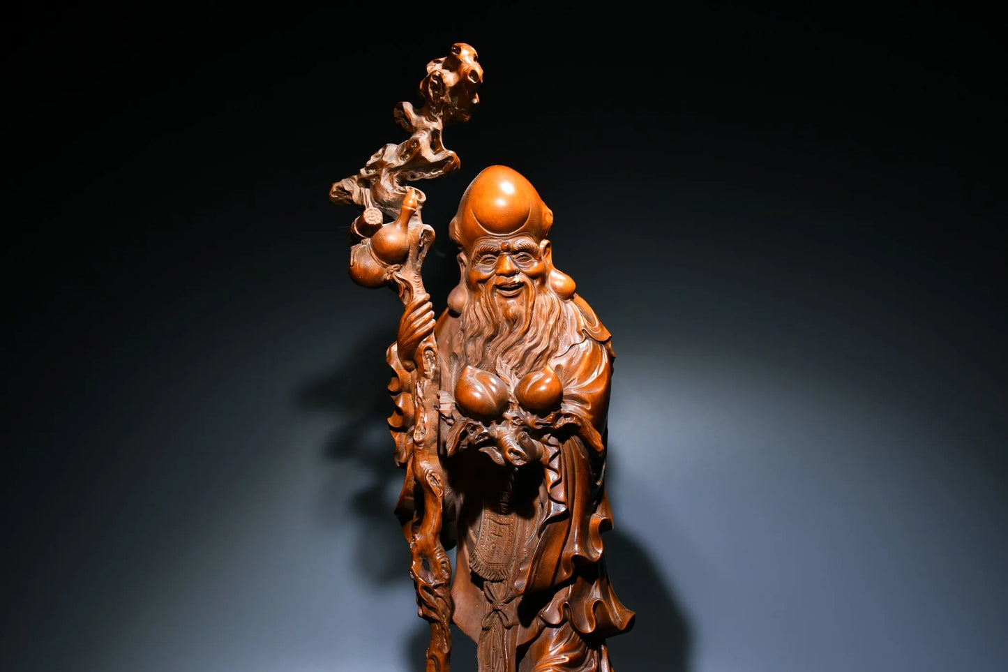 14"Tibetan Temple Collection Old Boxwood longevity buddha statue god of longevity Gather fortune office ornament