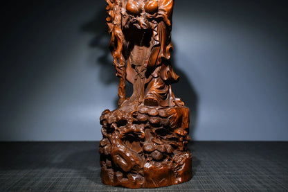14"Tibetan Temple Collection Old Boxwood longevity buddha statue god of longevity Gather fortune office ornament