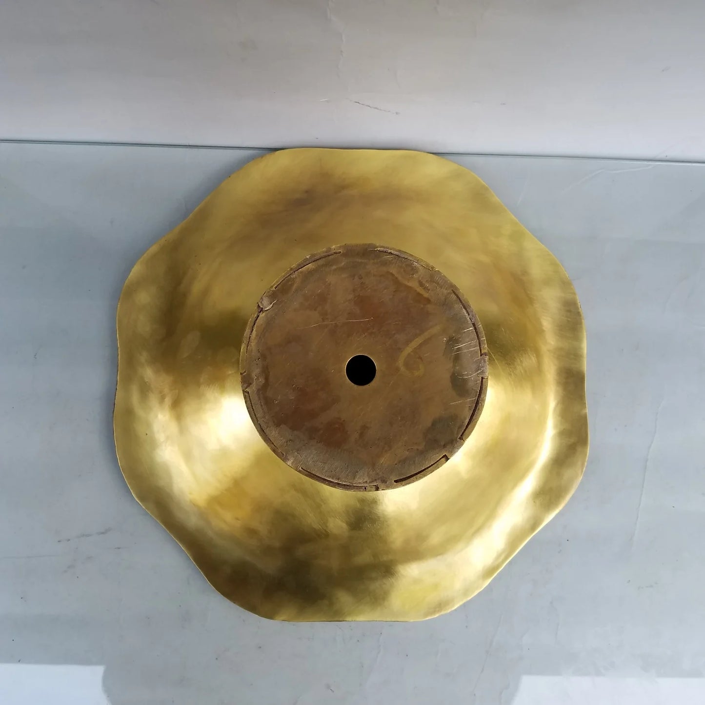 14"Tibetan Temple Collection Old Brass Gourd pattern Cornucopia Treasure Bowl fruit Bowl Worship Hall Plate Amass wealth