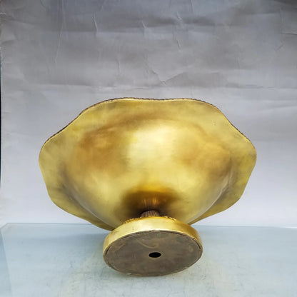 14"Tibetan Temple Collection Old Brass Gourd pattern Cornucopia Treasure Bowl fruit Bowl Worship Hall Plate Amass wealth