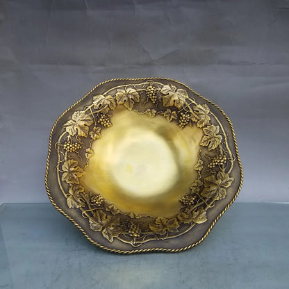 14"Tibetan Temple Collection Old Brass Gourd pattern Cornucopia Treasure Bowl fruit Bowl Worship Hall Plate Amass wealth