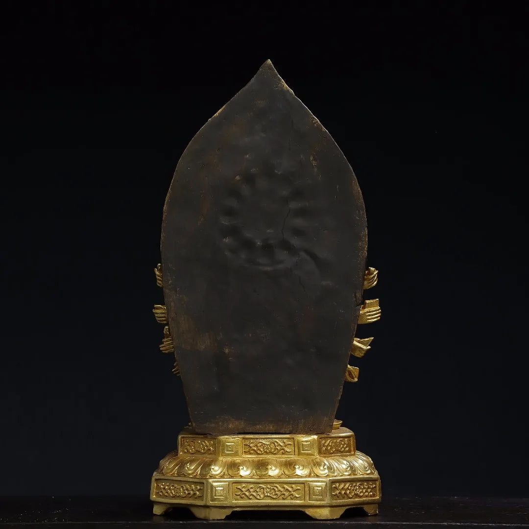 14"Tibetan Temple Collection Old Bronze Cinnabar Gilded 1000 Guanyin Bodhisattva Backlit Buddha Platform Worship Hall