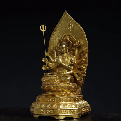 14"Tibetan Temple Collection Old Bronze Cinnabar Gilded 1000 Guanyin Bodhisattva Backlit Buddha Platform Worship Hall