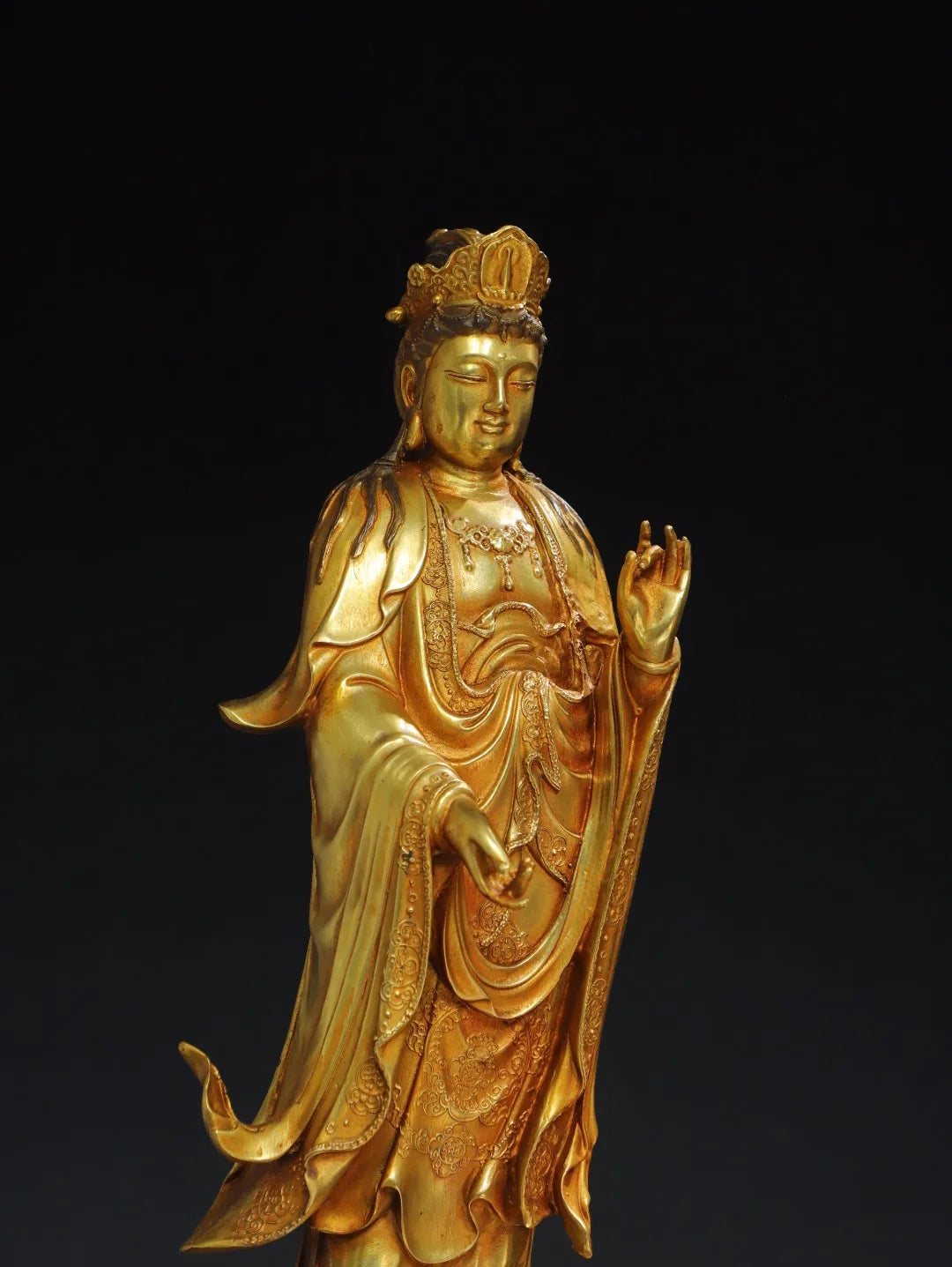 14"Tibetan Temple Collection Old Bronze Cinnabar Gilding Mahasthamaprapta Bodhisattva Sitting Buddha Lotus Terrace Worship Hall