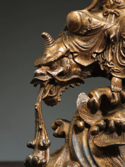 14"Tibetan Temple Collection Old Bronze Cinnabar Mud gold Royal Dragon Guanyin Bodhisattva Buddha Worship Hall Town House