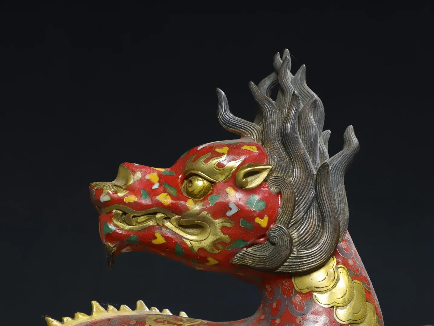 14"Tibetan Temple Collection Old Bronze Cloisonne Enamel Kylin Statue Divine Beast Ornaments Worship Hall Town house Exorcism